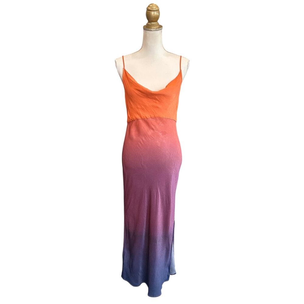By Anthropologie Elyse Bias Slip Dress in Sunset Ombre - S